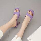 Women Summer 8.5cm High Heels Blue Purple Slides Mules Sandals Lady Slippers Designer Peep Toe Thin Heels Fetish Prom