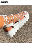 New Women's Gladiator Slippers Woman Platform Wedge Cross Tied Casual Shoe Summer Sexy Lady Ankle Wrap Lace Up Flat
