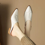 High Heel Mules Ladies Leather Sole Slippers Women Pointed Toe Platform Mules Slip on Shoes