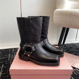 Toe Denim Boots For Women Star Style Low Heel Women's High Boots Leisure Luxury Shoes Large Size Slip-on Western