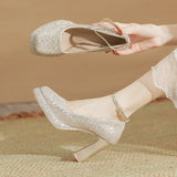 Thick With Explosive Flash Show He Wedding Dress Two Wear Not Tired Foot Wedding Shoes Square Head Beautiful Crystal Shoes Waterproof Platform High