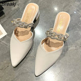 Women 2022 High Heeled 5 CM Mules Women Flip Flops Closed Modern Slides Summer Women Slippers Pointed Toe Crystal