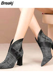 Women Boots 2023 Autumn and Winter V-Neck High Heels Ankle Shoes Boots Leather Booties Feminina Woman Wedding Party