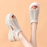Breakj Spring And Summer Thick Bottom Net Cloth Pine Bottom Fashion Leisure Flat Bottom Hollow Fish Mouth Women Sandals