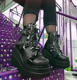 2021 Brand Platform Designer Goth Cool Motorcyle Women Boots Punk Street Zipper Elastic Band Black Ladies