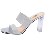 2024 Fashion Silver High Heels Sandals Women Summer Transparent Heeled Slippers Woman Open Toe Shiny Party Shoes