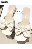 Heels Slippers Women Summer Shoes Slides Low Fashion Heeled Mules Pantofle Luxury High 2023 Basic Retro Fabric Rubber