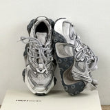 2022 Fall Retro Rub Colored Authentic Leather Clunky Sneakers Female Niche Distressed Octopus Sports Leisure Dirty