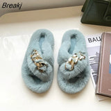 Women's Cross Band Slippers Soft Plush Furry Cozy Open Toe House Shoes Indoor Outdoor Faux Fur Slippers Comfy Slip On