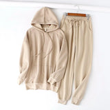 2020 New Autumn Winter Women Thick Fleece 100% Cotton Suit 2 Pieces Sets Hoodies Sweatshirt and Pants