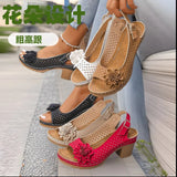 Breakj Coarse Sandals Spring Spring Summer New Hollow Fish Mouth Flowers High Heel Roman Sandals