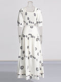 Vintage Style Print Two Sets Of 2025 New Bubble Sleeve Short Top + High Waist Half-Dress Fashion Suit