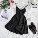 2020 New Women Sexy V-neck Backless Spaghetti Strap Dress Summer Striped Slim A-line Ladies Sandy Beach