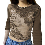 Angel Wings Print Tops Fairy Grunge Graphic T Shirts Vintage Indie Aesthetic Clothes Cyber Y2k Slim Long Sleeve