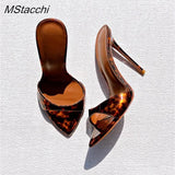 Transparent Shoes For Women's Sandals 2024 Summer Sexy Slippers Pointe Toe Thin Heels Stiletto Sandals Big Size Women