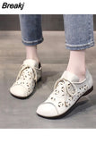 Hollow Leather Breathable Soft Flat Shoes Summer Women Leather Loafers Shoes Casual Solid Buckle Strap Ladies Oxford