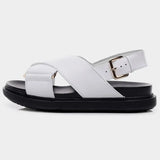 Size 35-44 Women Flats Sandals Buckle Strap Leather Platform Shoes For Women Designer Low Heels Sandalias
