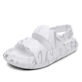 Summer New Men Sandals Fashion Graffiti Black White Beach Sandals Shoes Yez Slippers Slides Plus Size Thick Sole