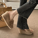 Winter Wedge Fluffy Slippers Woman 2023 New Home Fur Slippers for Women Chunky Platform Slides Cozy Fuzzy Indoor
