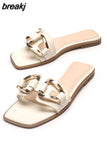 Size 35-41 2023 Za Womens Slippers Leather Flats Sandals Woman Casual Flat Shoes Lady Comfort Home Slides