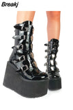 Design Gothic Style INS Hot Sale Great Quality Fashion Motorcycle Boots Big Size 34-50 Wedges Buckles Platform