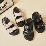 Size 35-40 Sandals Women Real Leather Shoes Summer Beach Ladies Low Heel Shoes Metal Detailed Ankle Buckle