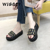 Sequined slippers women 2019 new summer shoes women Fashion Bling Non-slip wild Wedges Casual ladies