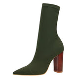 Breakj Fashion Simple Wood Grain With Thick Heel High Heel Pointed Elastic Leka Sexy Nightclub Show Skinny Ankle
