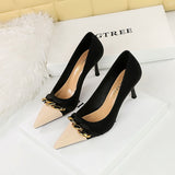 Breakj Banquet Women's Shoes With High Heel Light Color Pointed Metal Chain Decoration Fashion Single
