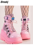 Size 43 Black Gothic Motorcycle Boots Zip High Heel Punk Rivets Chunky Platform Mid-Calf Women Boots Shoes Women De