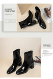 Dropshipping Autumn Women Fashion Square High Heels Zapatos De Mujer White Patent Leather Shoes Ankle Boots Black Woman