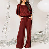 Fashion Rompers ZANZEA Summer Half Sleeve Loose Rompers Women Solid Satin Jumpsuits Casual O Neck Playsuits Long Solid