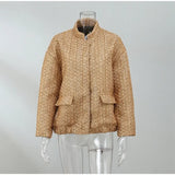 Shinny Sequin Women Cropped Jacket Stand Collar Long Sleeve Lady Solid Coat 2023 Autumn New Female Gold Street
