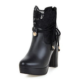 2021 Lace Ankle Boots Thick High Heeled Female Short Boots Round Toe Platform Ladies Shoes White Wedding Shoes Plus