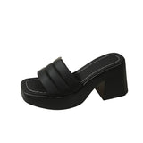 Breakj Summer New Thick-Bottomed Slippers Women's Thick Heel Square Head Fashion Wearing High Heel One-Word