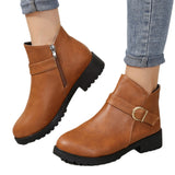 Breakj And Winter New Large-Size Lady Round Head Zipper Coarse And Short Boots Fashion