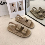 Sandals Low-Heeled Shoes With Strap Suit Female Beige Open Toe New Gladiator Low-heeled Fashion Girls Flat Velvet Black