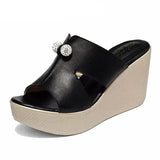 2019 New Summer Genuine Leather Platform Wedges Sandals Women Fashion High Heels Female Summer Shoes Size
