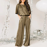 Fashion Rompers ZANZEA Summer Half Sleeve Loose Rompers Women Solid Satin Jumpsuits Casual O Neck Playsuits Long Solid