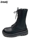 Women Boots Shoes Women's Boots 2023 Winter With Plush Woman Boots 5cm Heel Lace UP Zip Pointed Toe Plus Size 41 42
