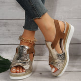 Breakj Fish Mouth Slope Heel Sandals Large-Size Folded Belt Buckle Bottom Hemp Rope Soles Women's Sandals In The Summer Of