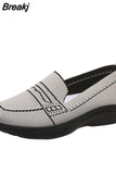 Autumn Breathable Mesh Geometric Wedges Sneakers Slip-On Low Heel Square Toe Lazy Shoes Vulcanized Loafers Zapatos De