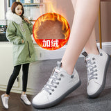 Breakj Women's Autumn And Winter 2023 New Cowhide Tight With Flat-Soled Sports Shoes Casual Single Shoes Help Small White Shoes Female