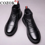 Winter New Boots Male British Style Korean Tooling Trendy Shoes Plus Velvet Warm Cotton Shoes Middle Cut Men's