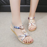 Sandales multicolor print weave strap sandals women summer beach shoes woman crystal flower open toe wedges