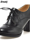 Office Ladies woman shoes Big Size 43 Round Toe Solid Vintage Cross-tied Spike Heels Fashion