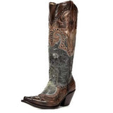 2021 Brand Top Quality Chunky Heel Embroidery Western Boots For Women Cowboy Casual Work Rivet Riding Boots