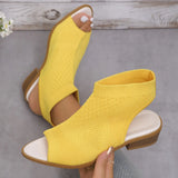 Fashion Knitted Hollow Coarse Heel High Heel Women's Fish Mouth Sandals One Foot Pedal New High-Heeled
