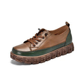 Sneakers Women Genuine Cow Leather Flats Round Toe Lace-Up Spring Autumn Lady Casual Flat Shoes Handmade Women