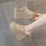 Breakj Summer New Lace Baotou Half Drag Inside Increased Fashion Ultra High Heel Sandals Women's